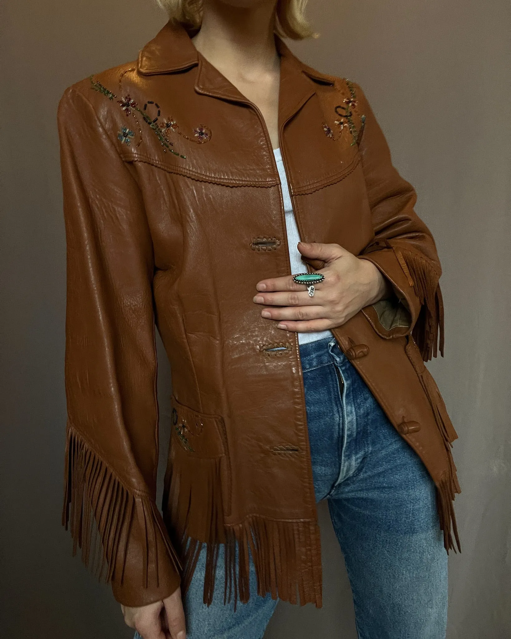 1950s RARE Chris Line Deerskin Beaded Fringe Jacket