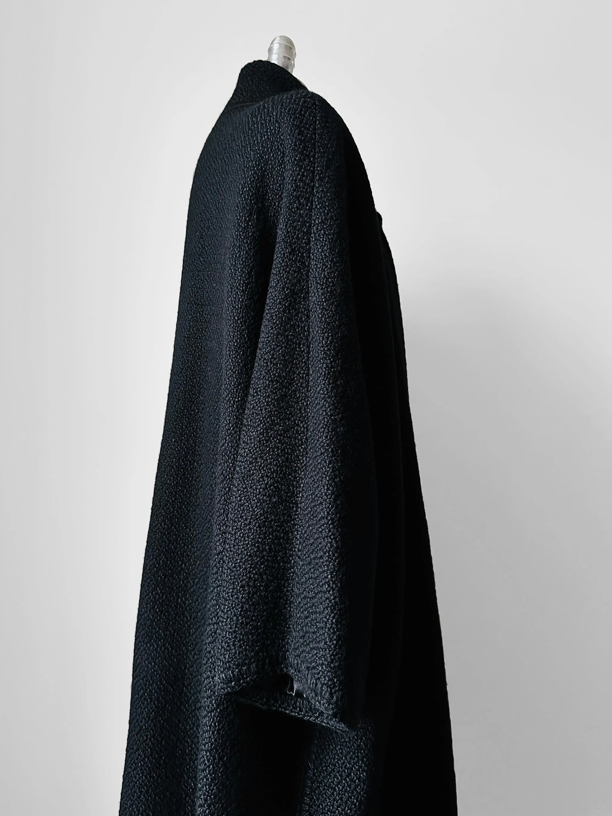 1980s Black Wool Full Length Wrap Shawl Coat