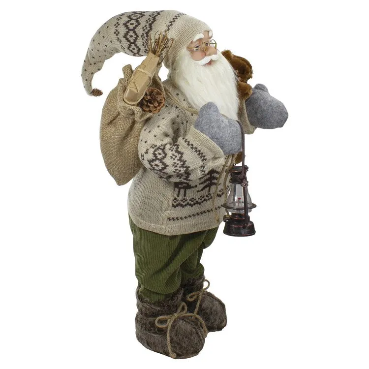 2' Standing Santa Christmas Figurine with a Plush Bear and Lantern