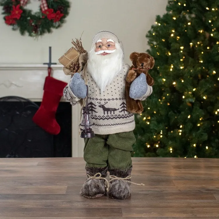 2' Standing Santa Christmas Figurine with a Plush Bear and Lantern