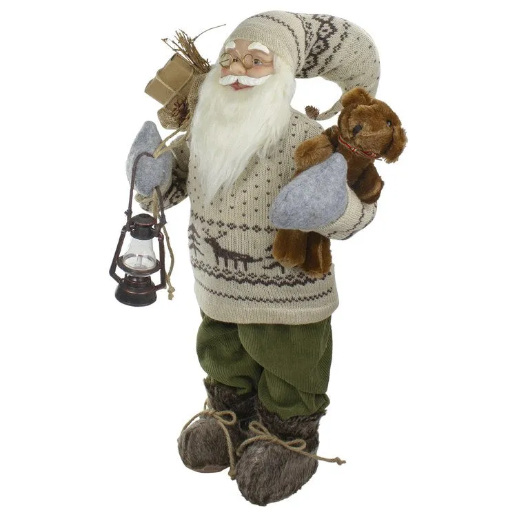 2' Standing Santa Christmas Figurine with a Plush Bear and Lantern