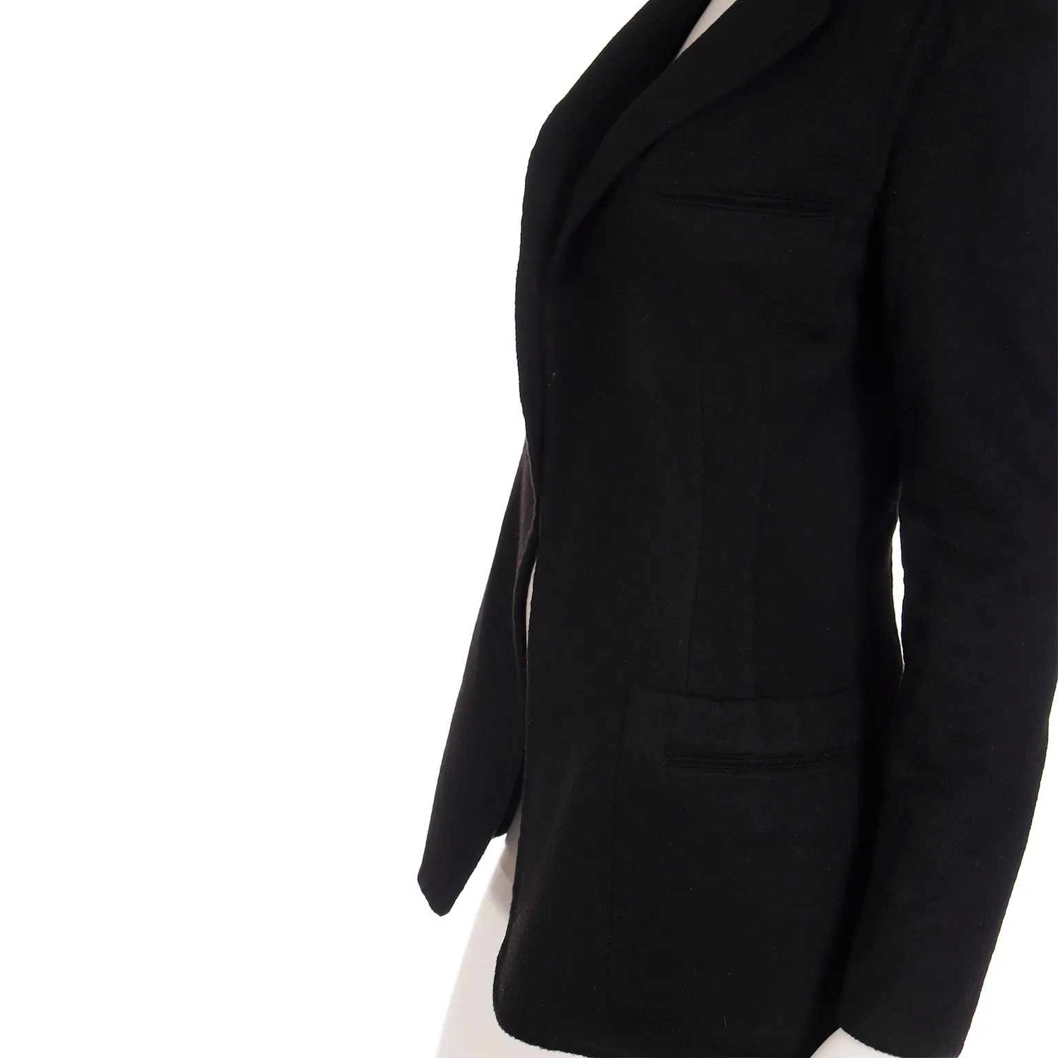 2000s Donna Karan Black Cashmere Open Front Blazer Jacket