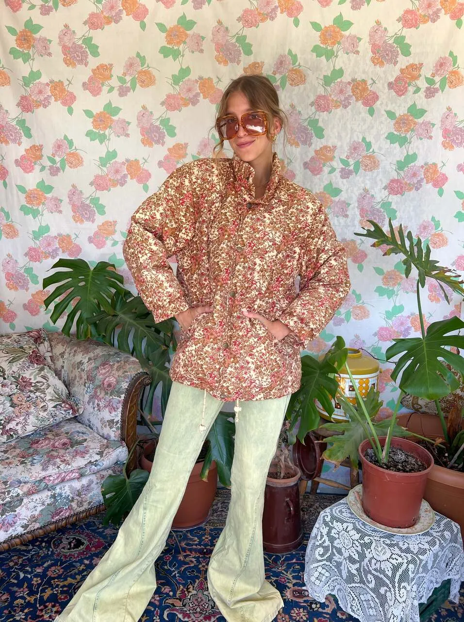 90's Hysterical Flower Puffer Coat