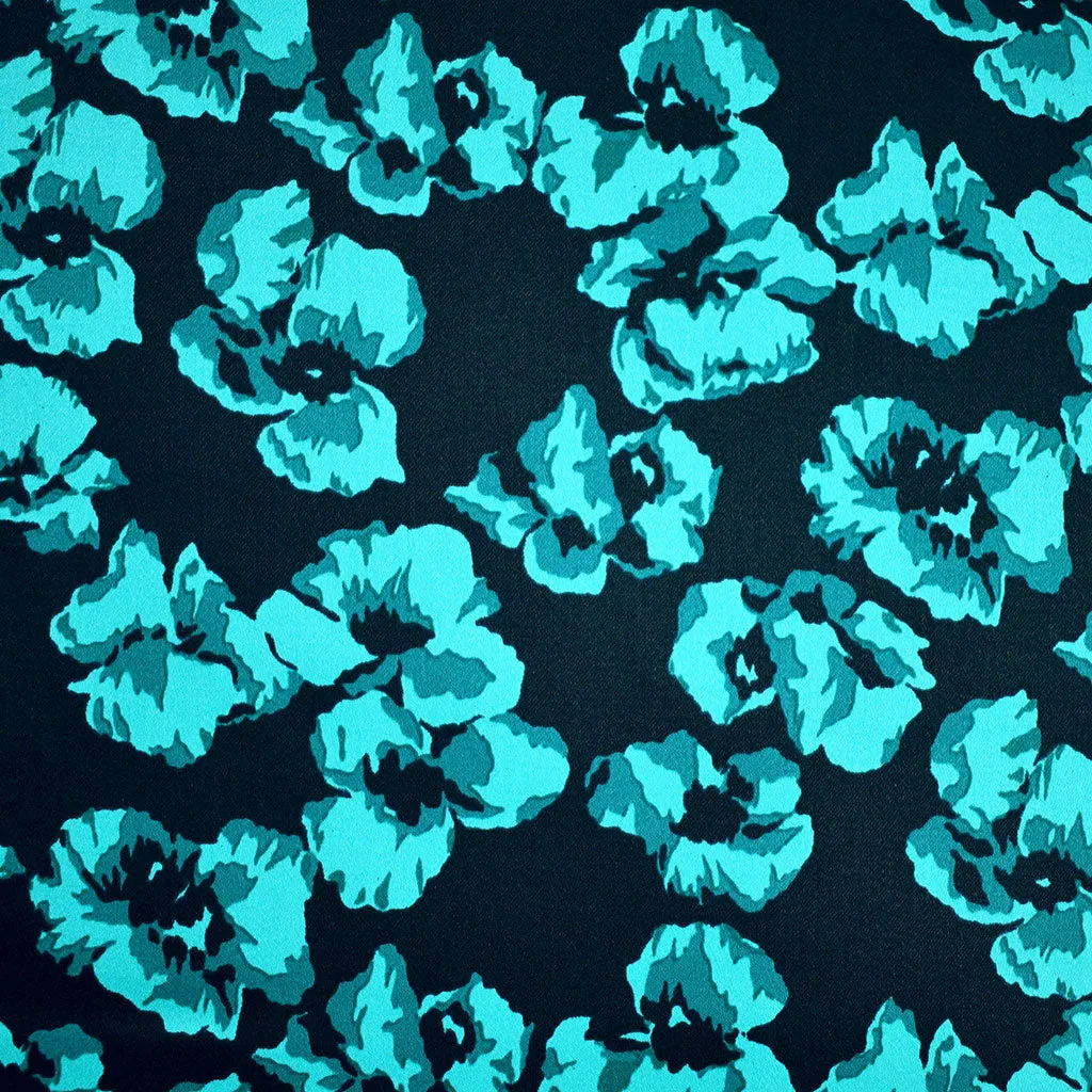 Abstract Tonal Floral Stretch Sateen Midnight/Turquoise