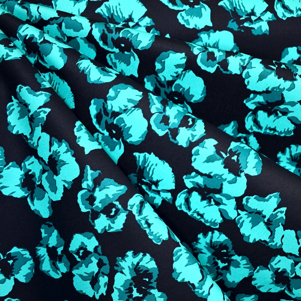 Abstract Tonal Floral Stretch Sateen Midnight/Turquoise