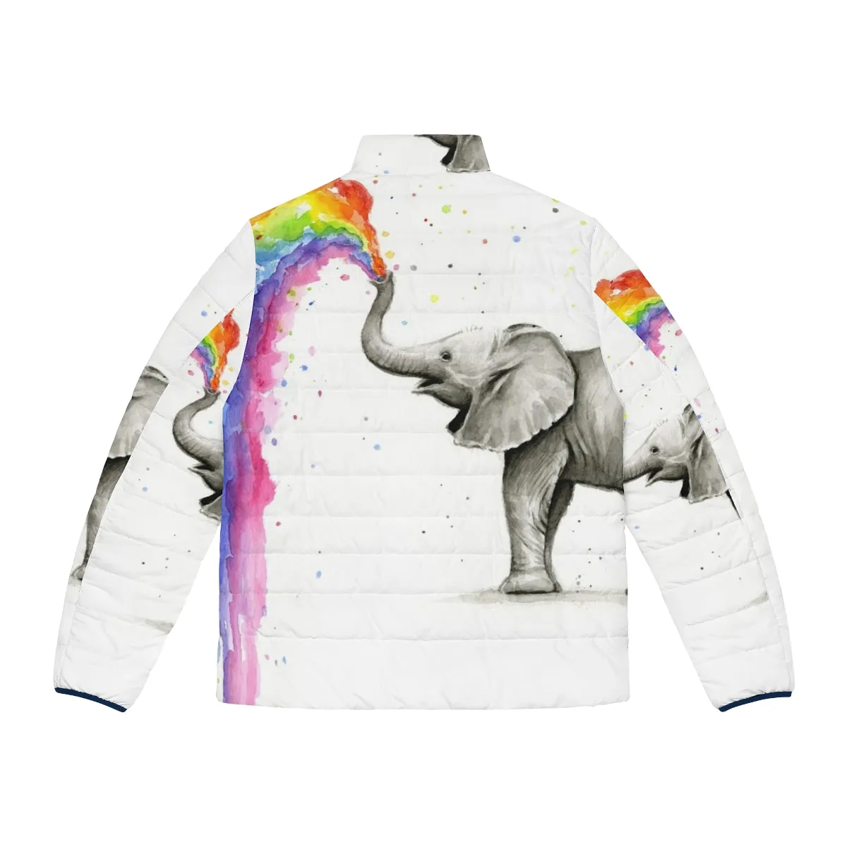 Adorable Baby Elephant Spraying Rainbow Puffer Jacket for Kids