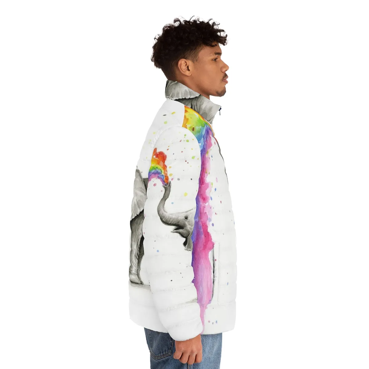 Adorable Baby Elephant Spraying Rainbow Puffer Jacket for Kids