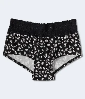 Aeropostale Womens' Floral Lace-Trim Boyshort -  - Size XL - Cotton - Teen Fashion & Clothing Black