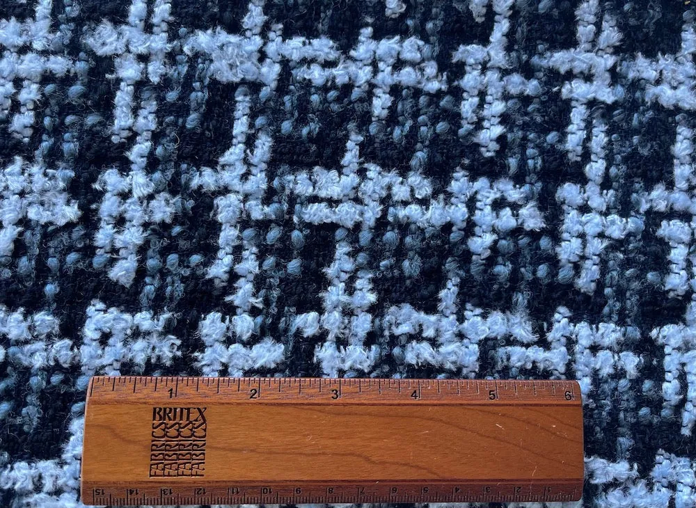 Baby Blue & Black Houndstooth Wool Blend Bouclé (Made in Italy)