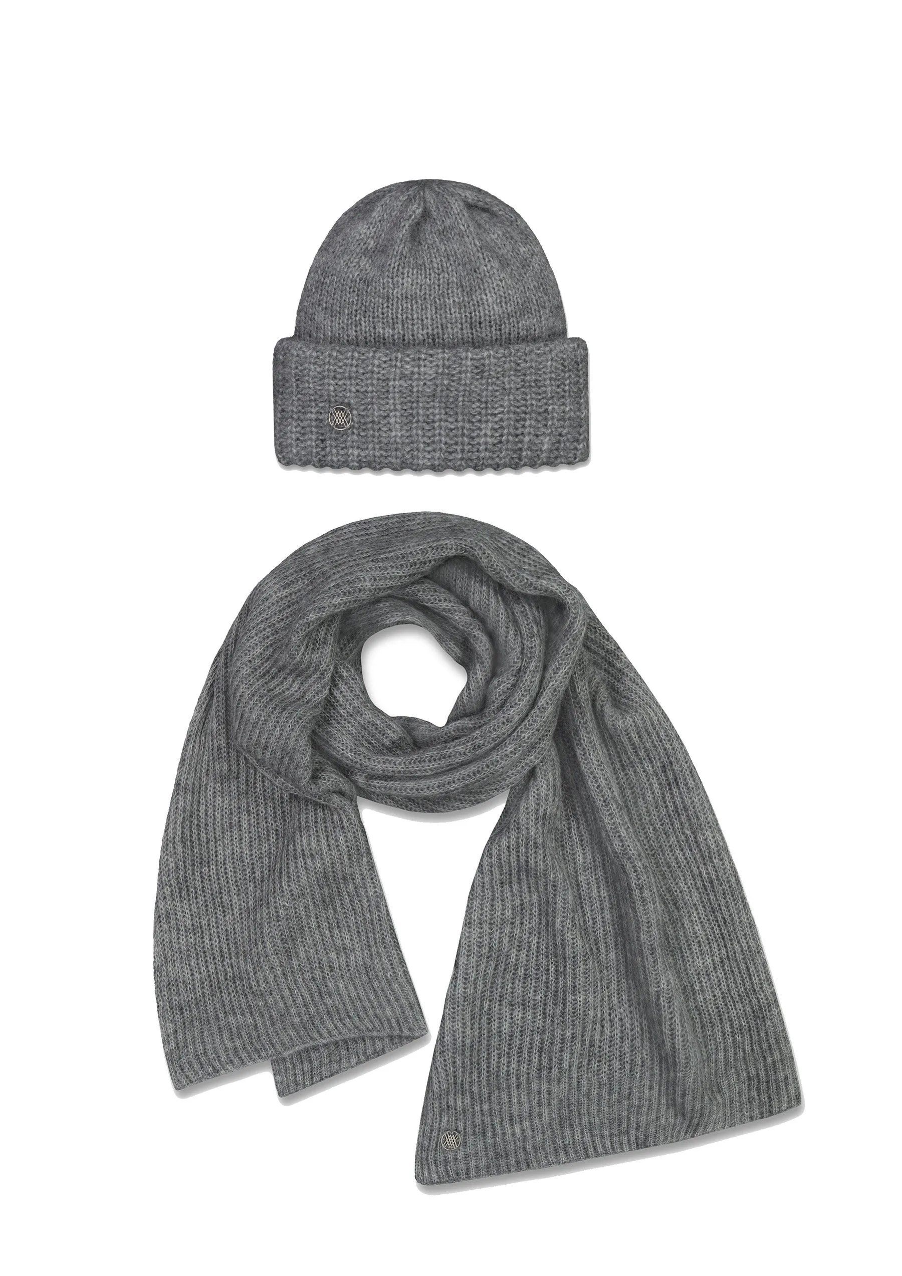 BARROW CHUNKY BEANIE & MILLER RIB SCARF SET - Grey melange