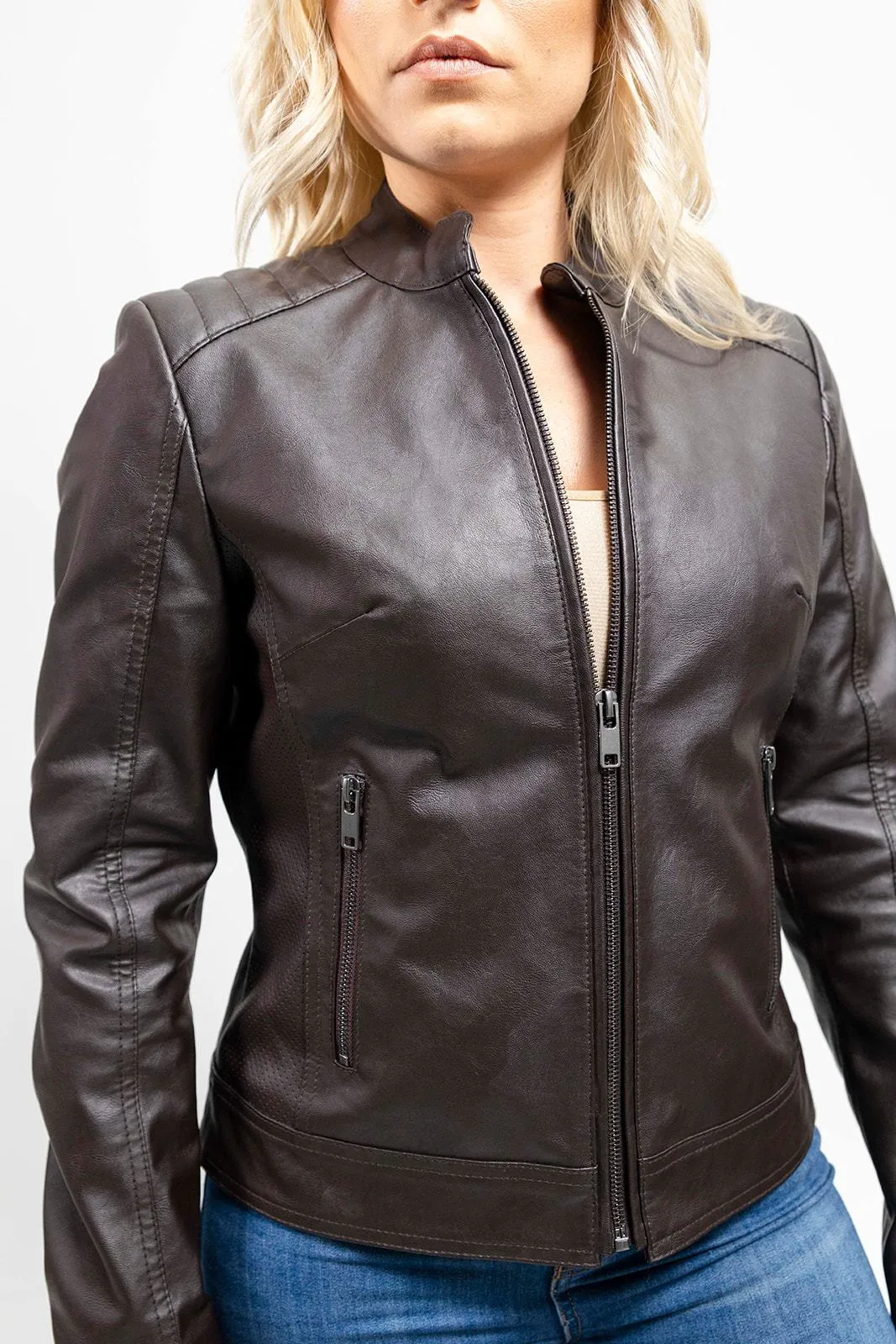 Beverly Womens Vegan Faux Leather/Perforated Jacket