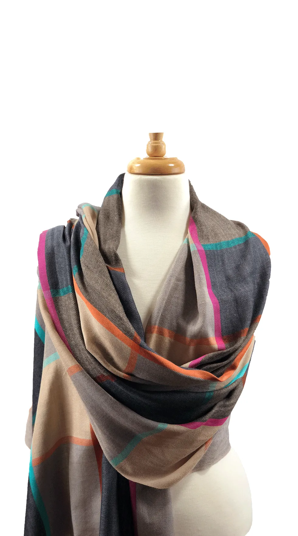 Blue And Beige Classic Wool & Silk Scarf