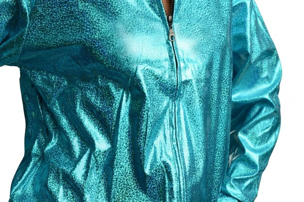 Blue Shiny Gloss Sparkles Unisex Zip Disco Jacket