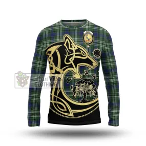 Blyth Tartan Long Sleeve T-Shirt with Family Crest Celtic Wolf Style