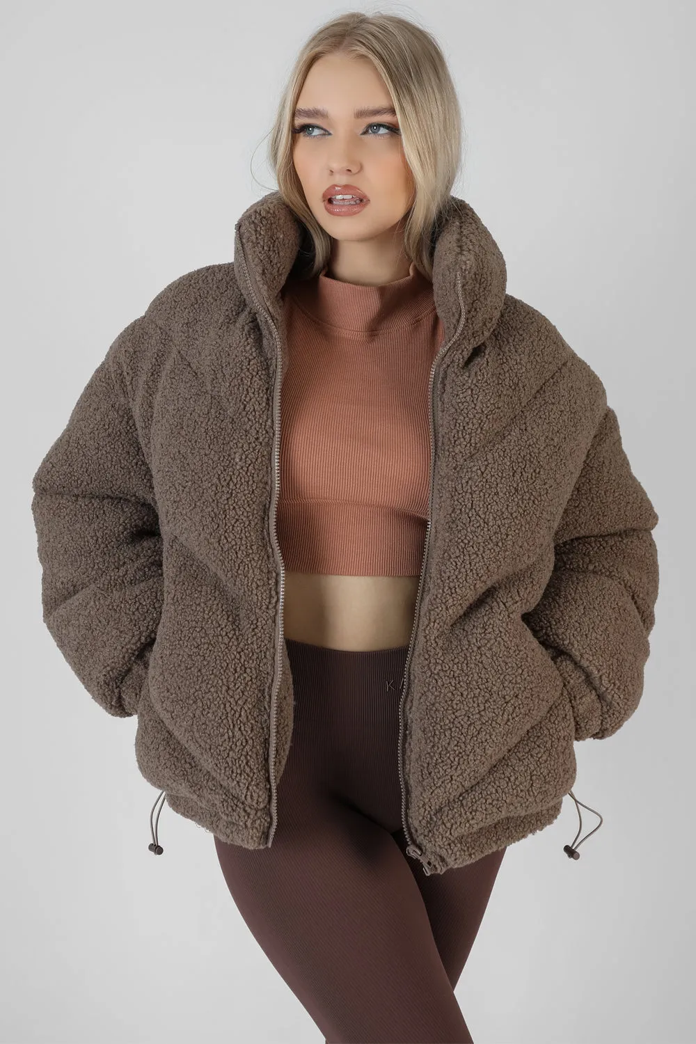 Borg Puffer Jacket Taupe