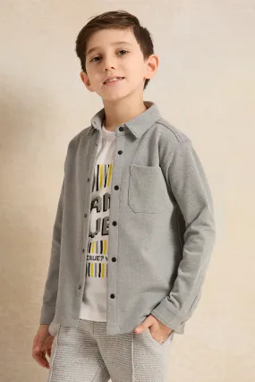 Boys Grey And White Shirt With T-Shirt Set (2 Piece)