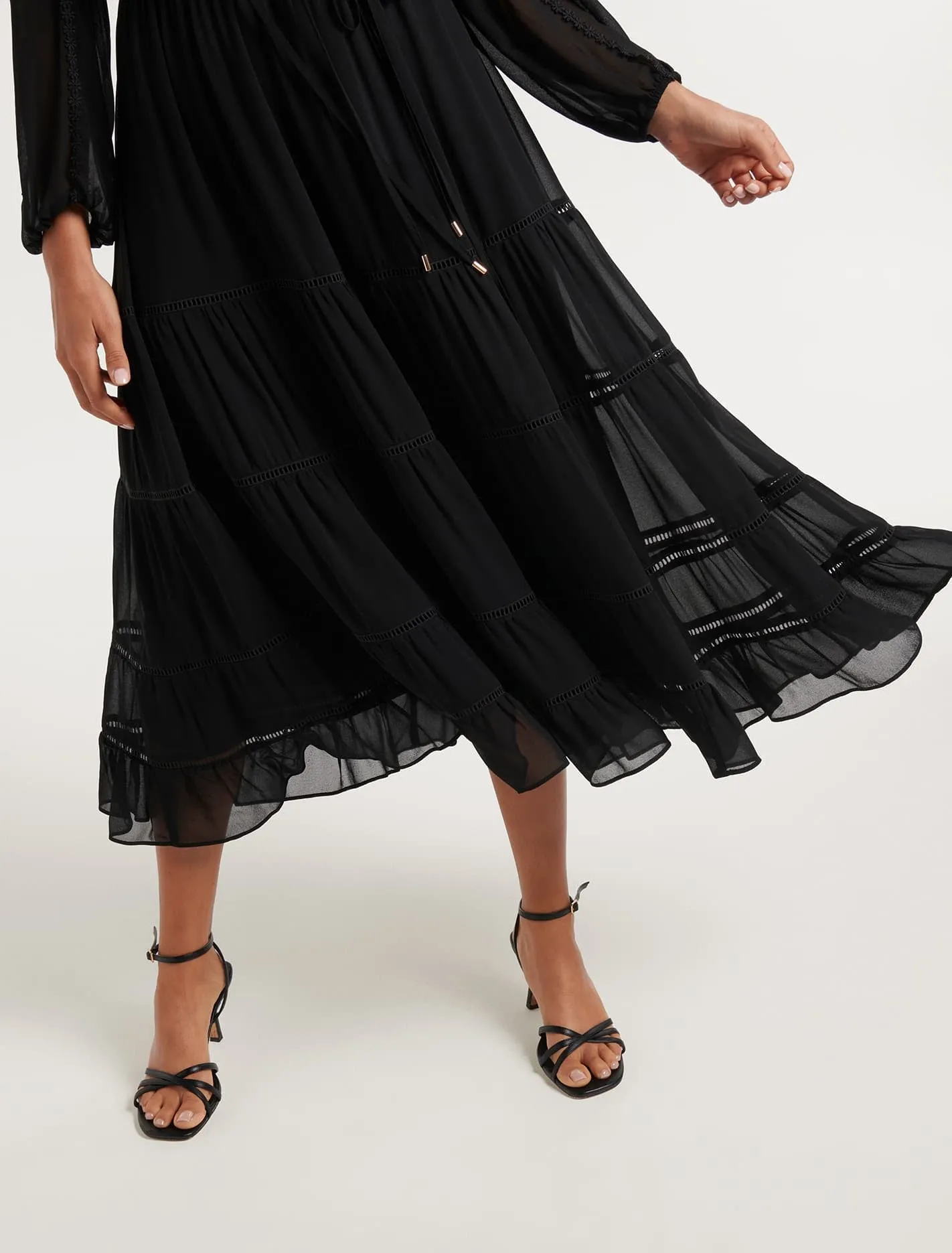 Bridget Tiered Lace Trim Midi Dress