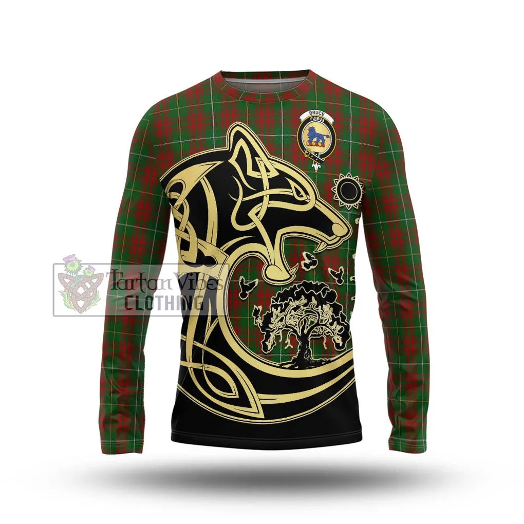 Bruce Hunting Tartan Long Sleeve T-Shirt with Family Crest Celtic Wolf Style