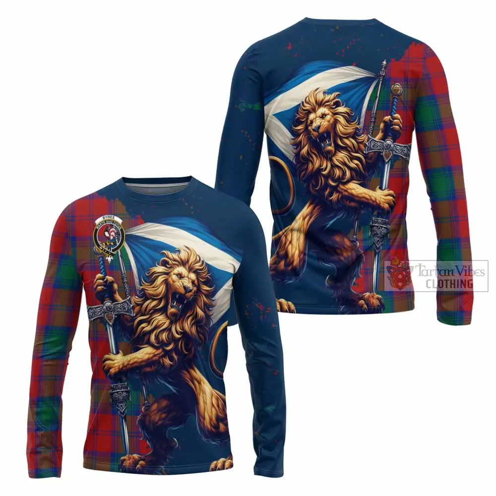 Byres (Byses) Tartan Family Crest Long Sleeve T-Shirt with Scottish Majestic Lion