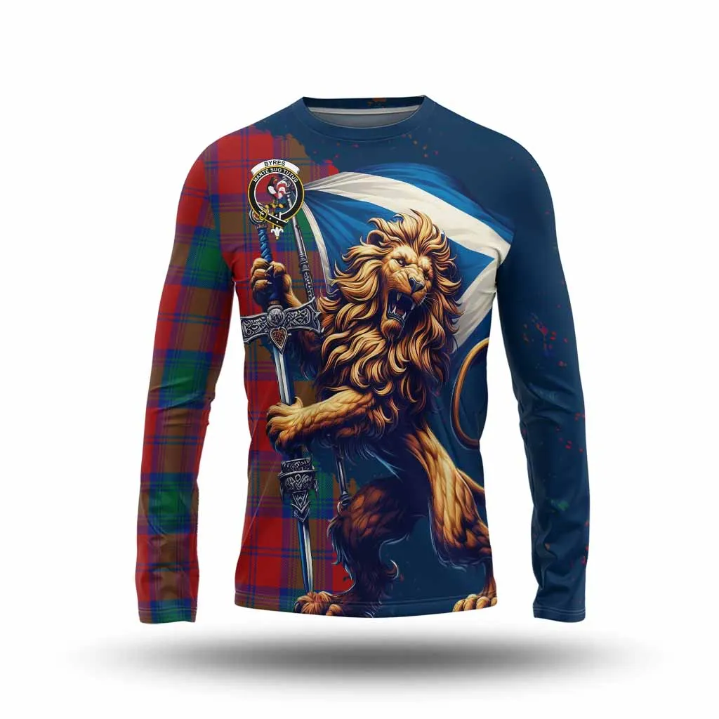 Byres (Byses) Tartan Family Crest Long Sleeve T-Shirt with Scottish Majestic Lion