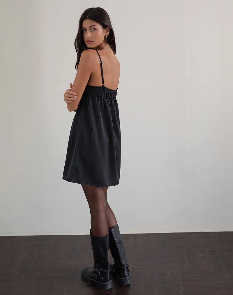 Cadenza Square Neck Slip Mini Dress in Black