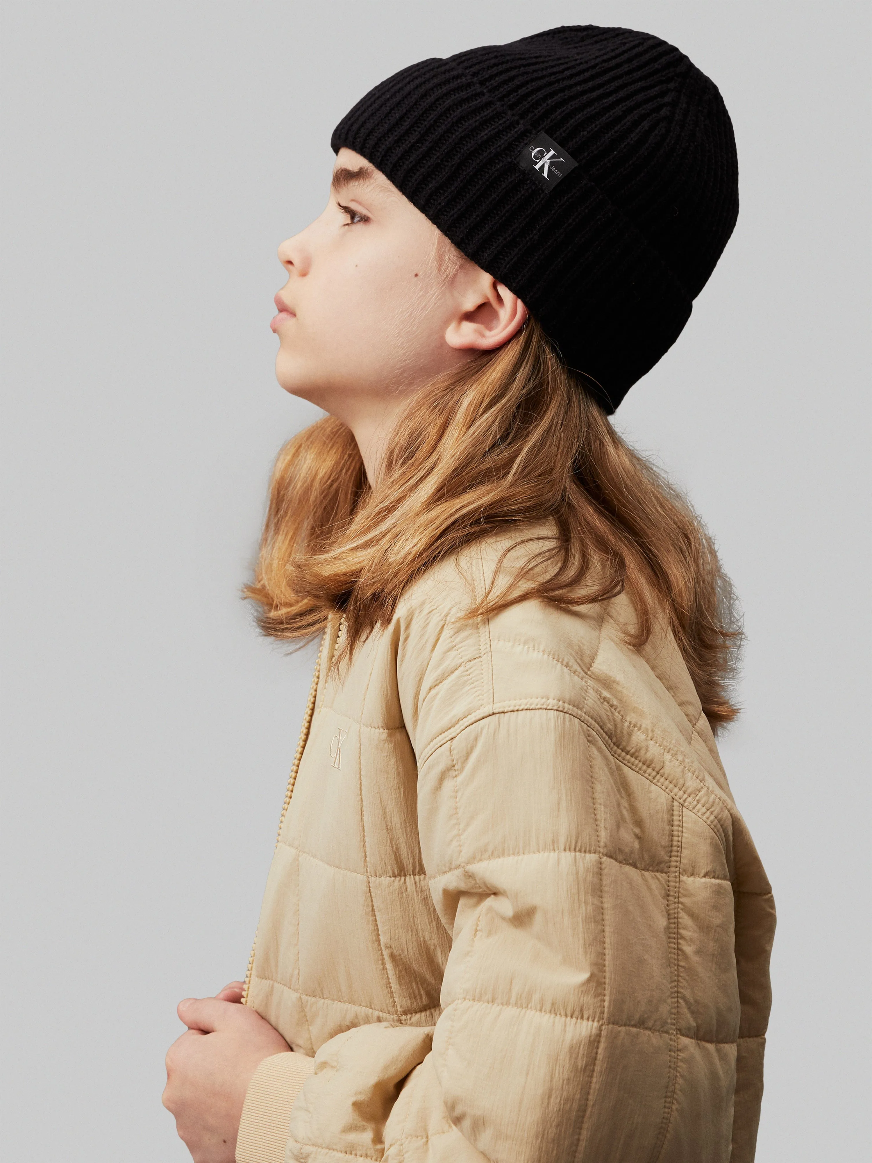 Calvin Klein Kids Monogram Rib Beanie in Black