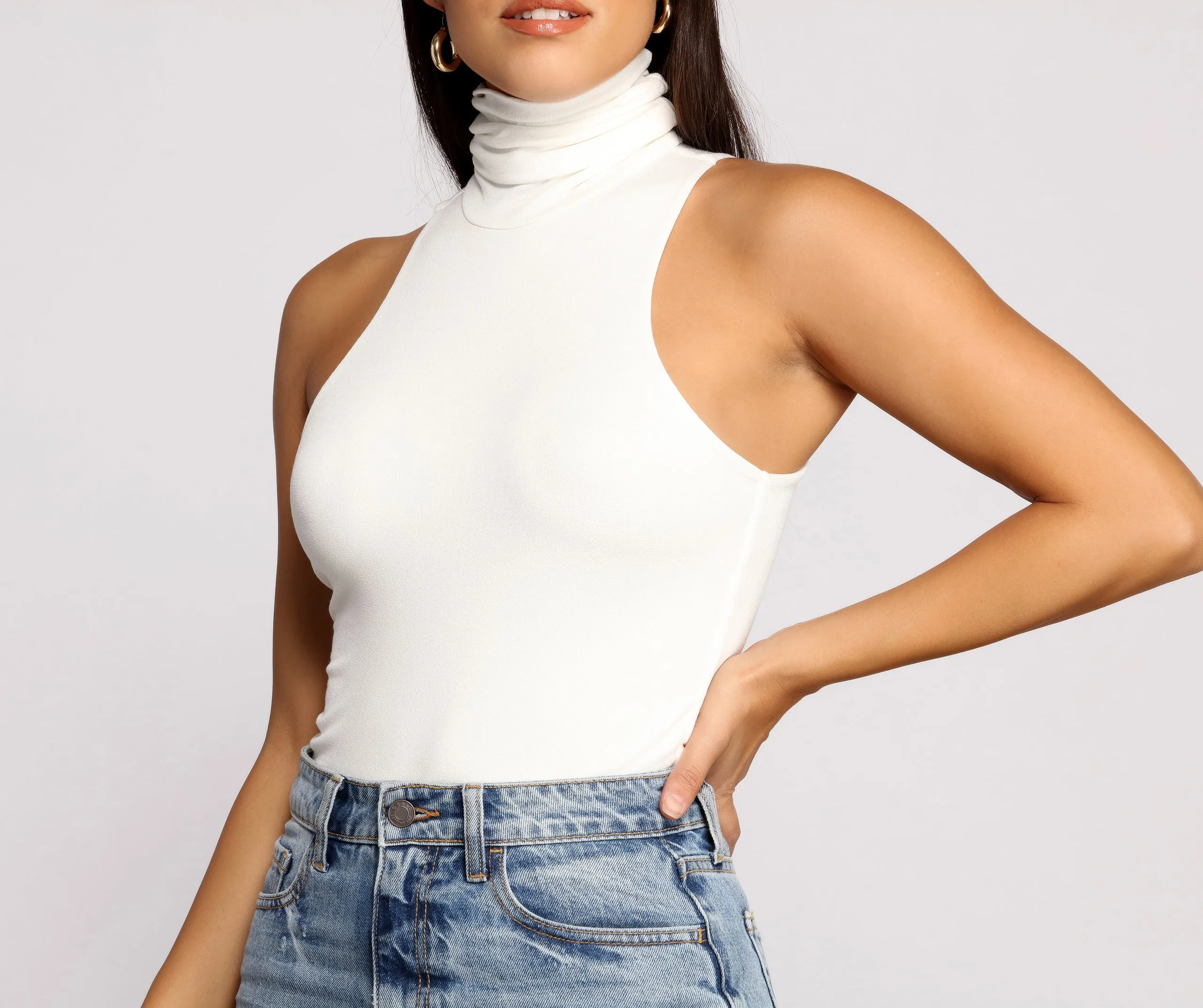 Captivate Me Basic Crepe Sleeveless Bodysuit