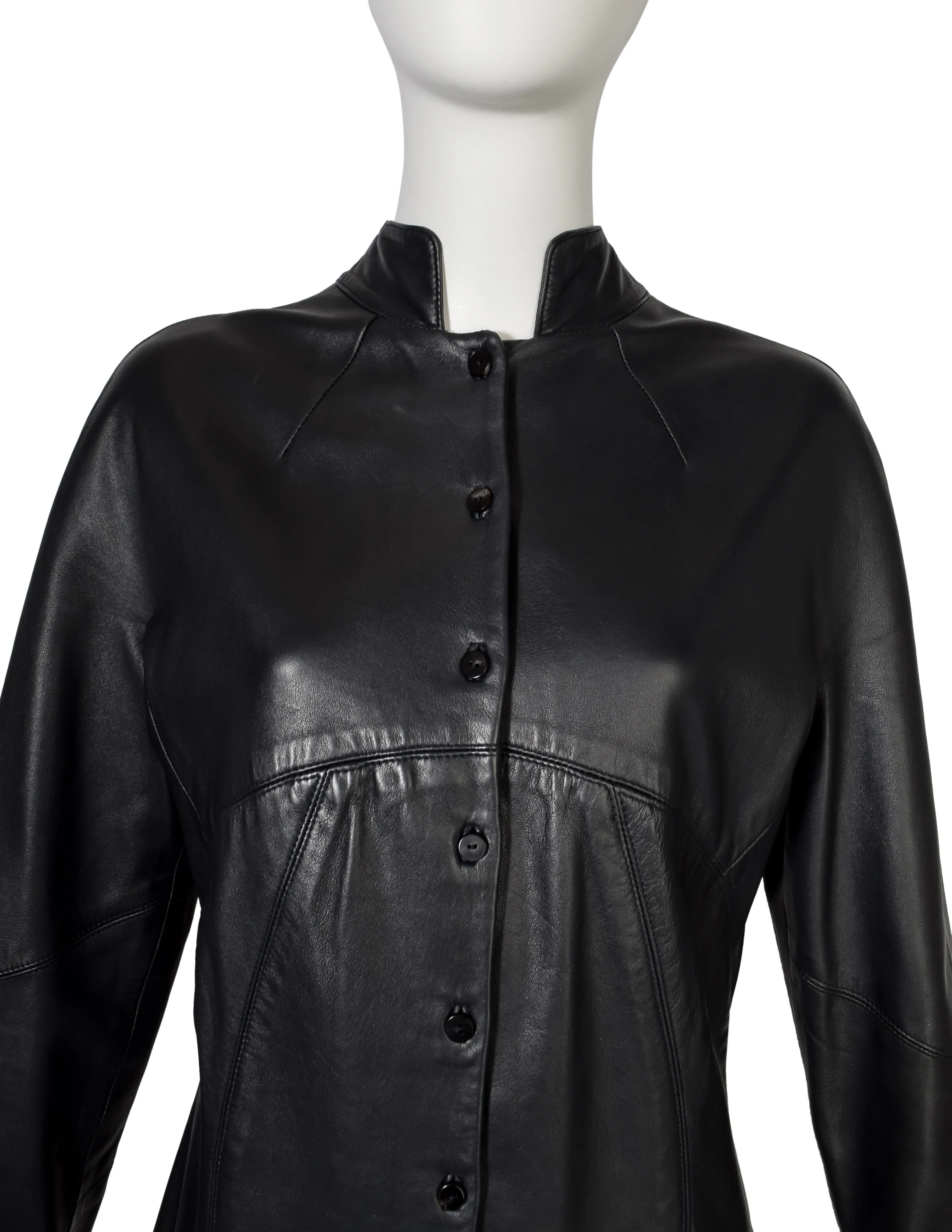 Chado Ralph Rucci Vintage Blue Black Paneled Leather Jacket