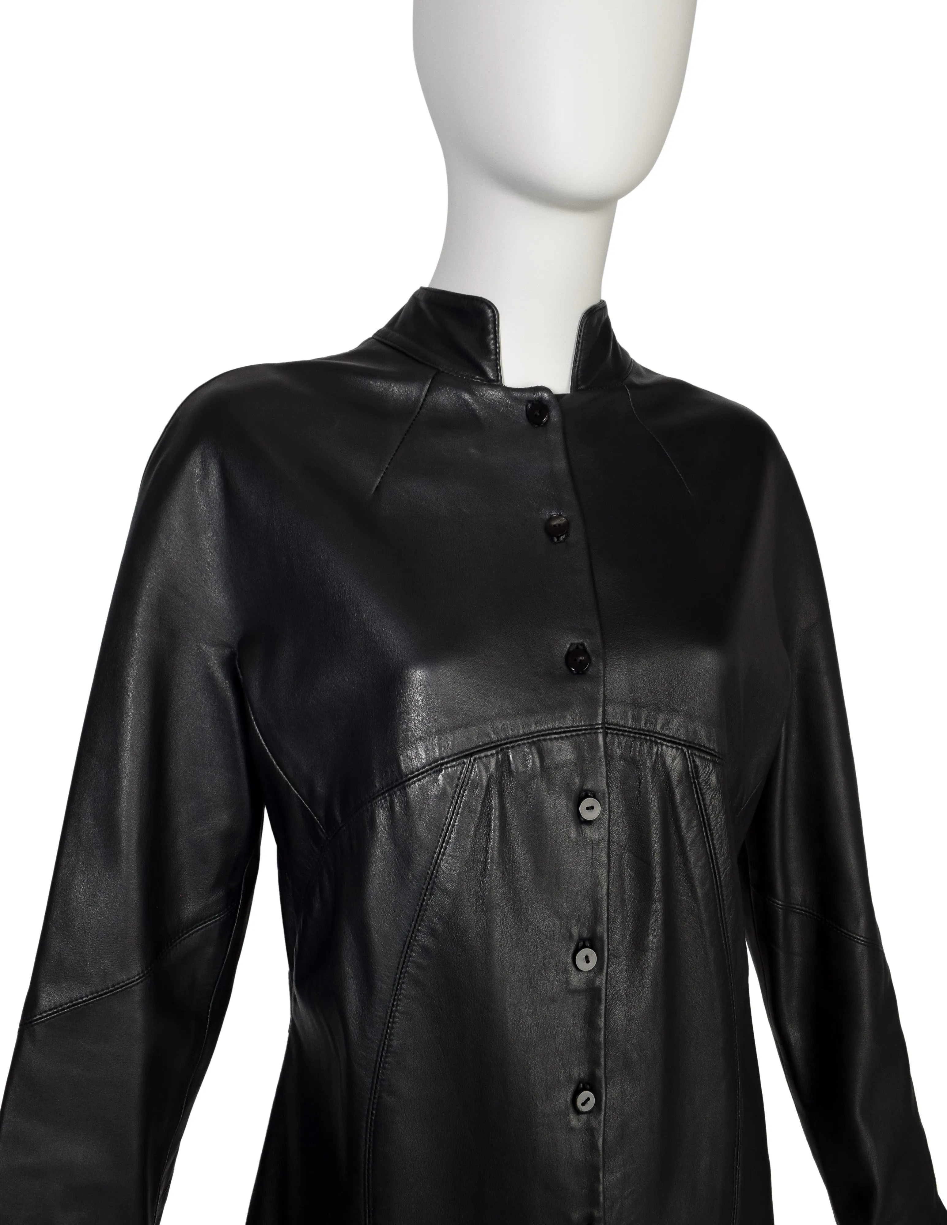 Chado Ralph Rucci Vintage Blue Black Paneled Leather Jacket