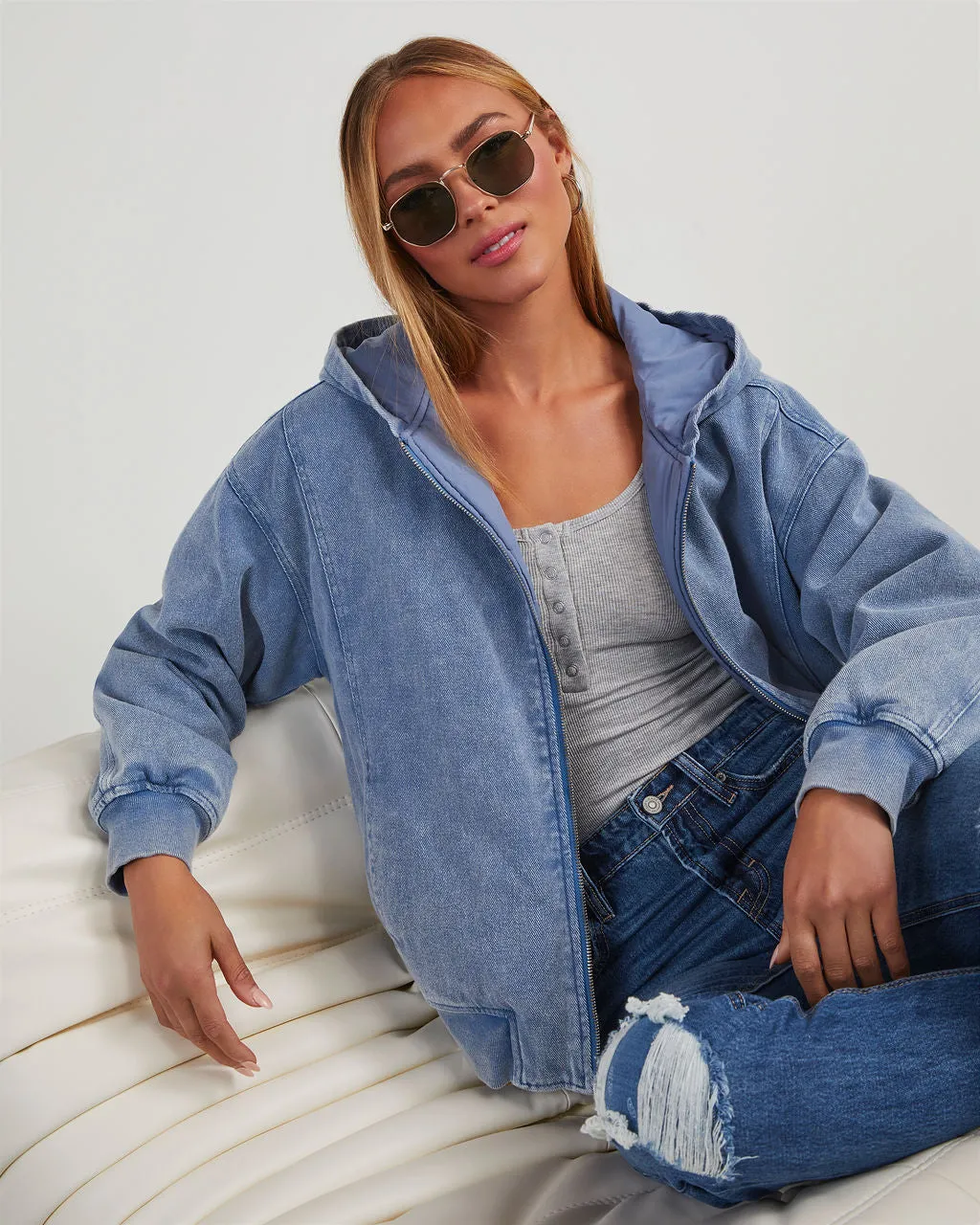 Conner Reversible Hooded Denim Bomber Jacket