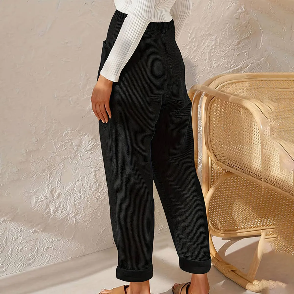 CORDUROY HIGH WAISTED STRAIGHT LEG PANTS_CWBLP0643