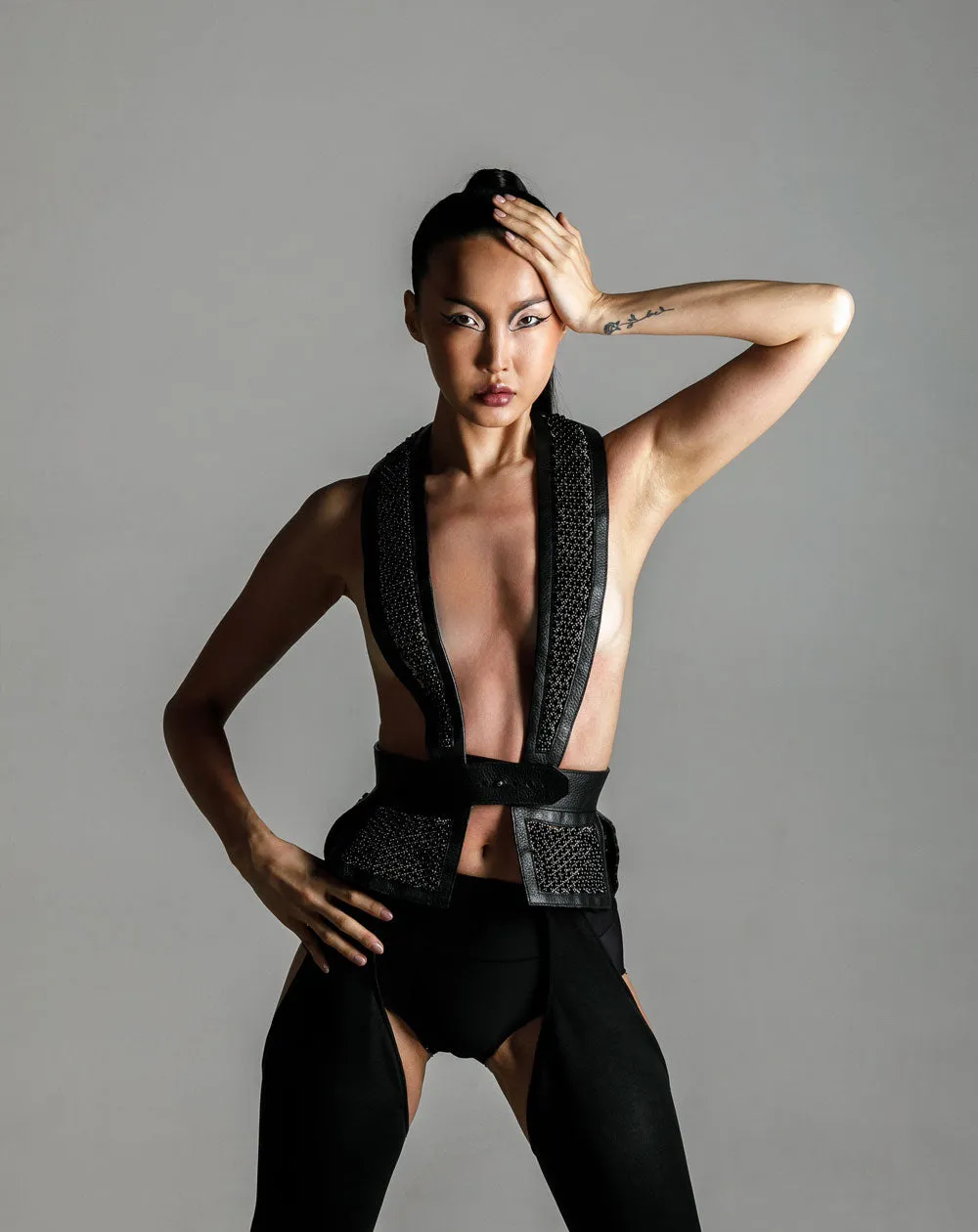 Dietrich Leather & Beaded Tuxedo Corset