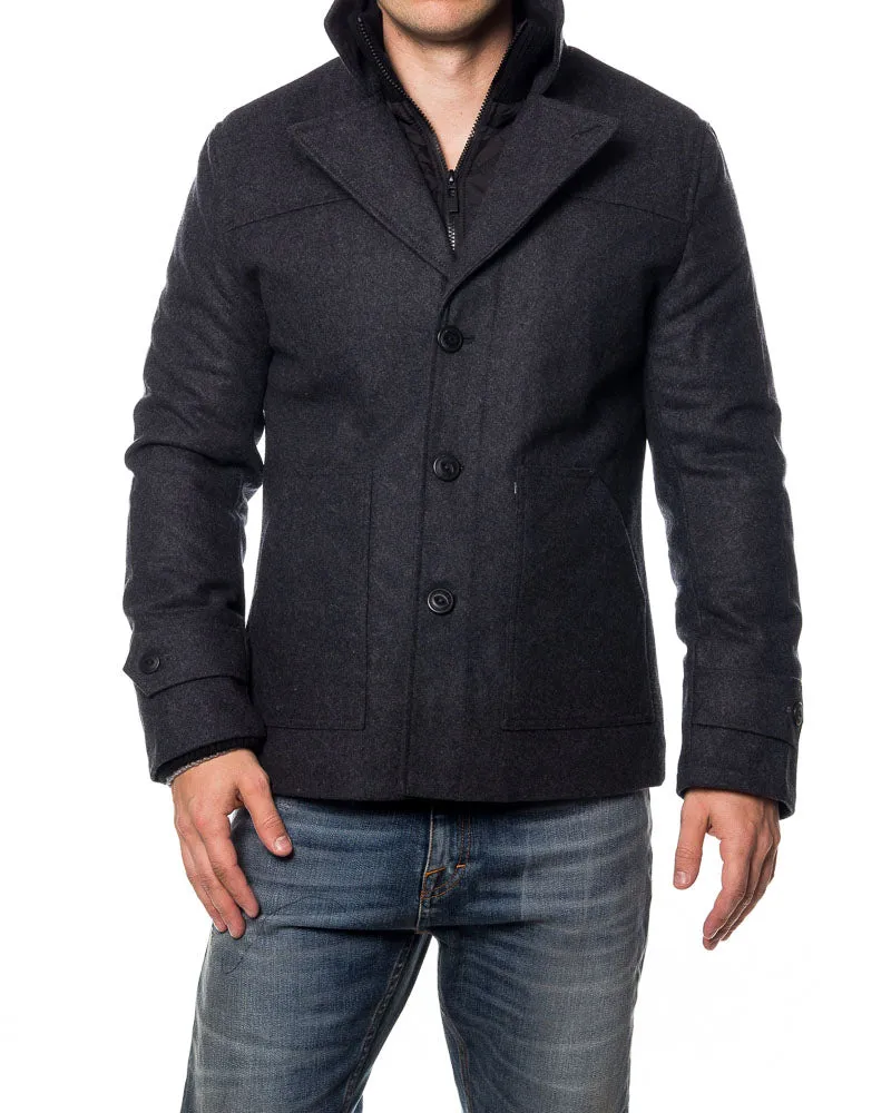 Dissident Boerum Wool Mix Charcoal Pea Coat