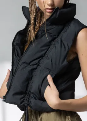 Drawstring Black Puffer Vest