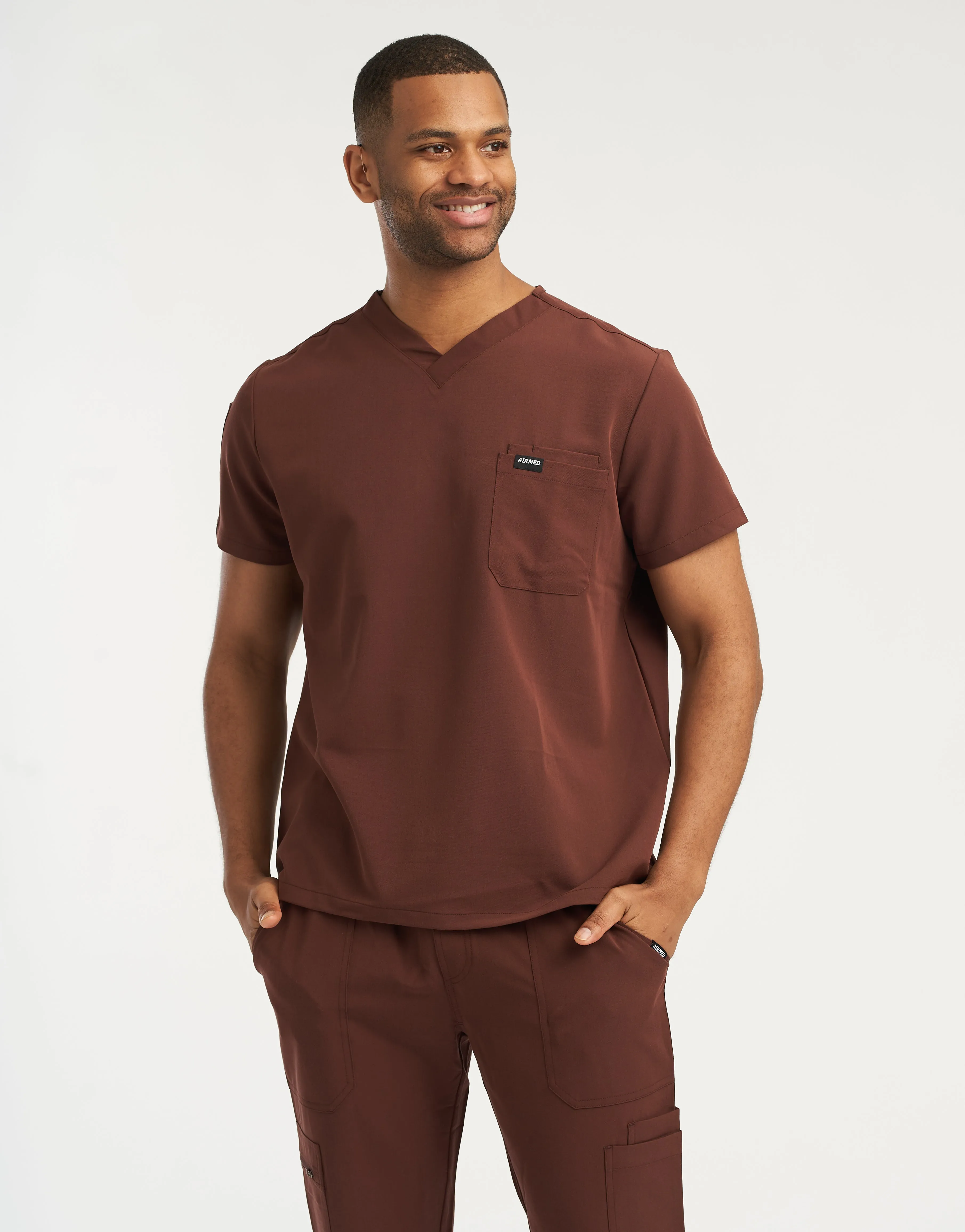 Essential V Neck Scrub Top - Cocoa