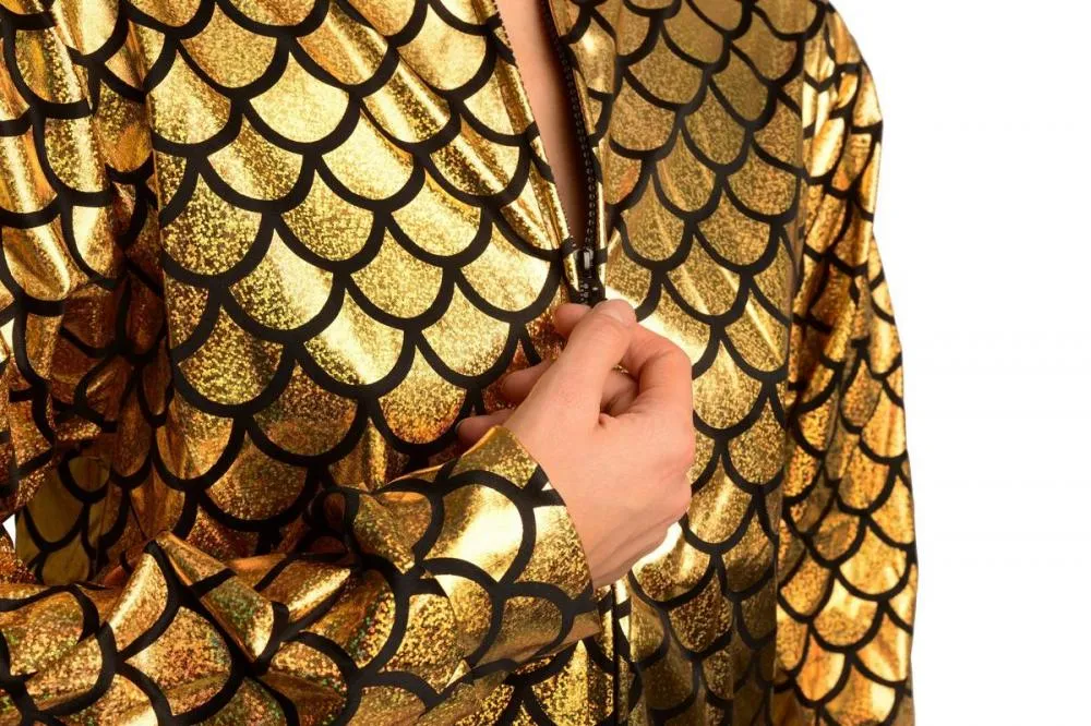 Gold Shiny Gloss Mermaid Scales Unisex Zip Disco Jacket