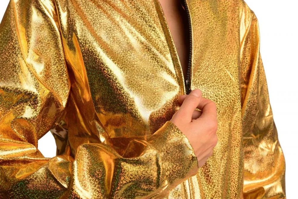 Gold Shiny Gloss Sparkles Unisex Zip Disco Jacket