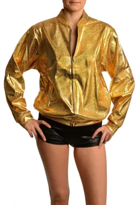 Gold Shiny Gloss Sparkles Unisex Zip Disco Jacket