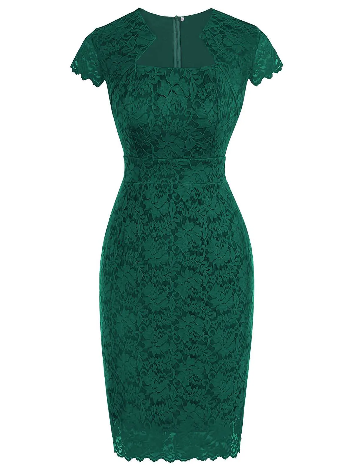 Green 1960s Floral Solid Bodycon Dress