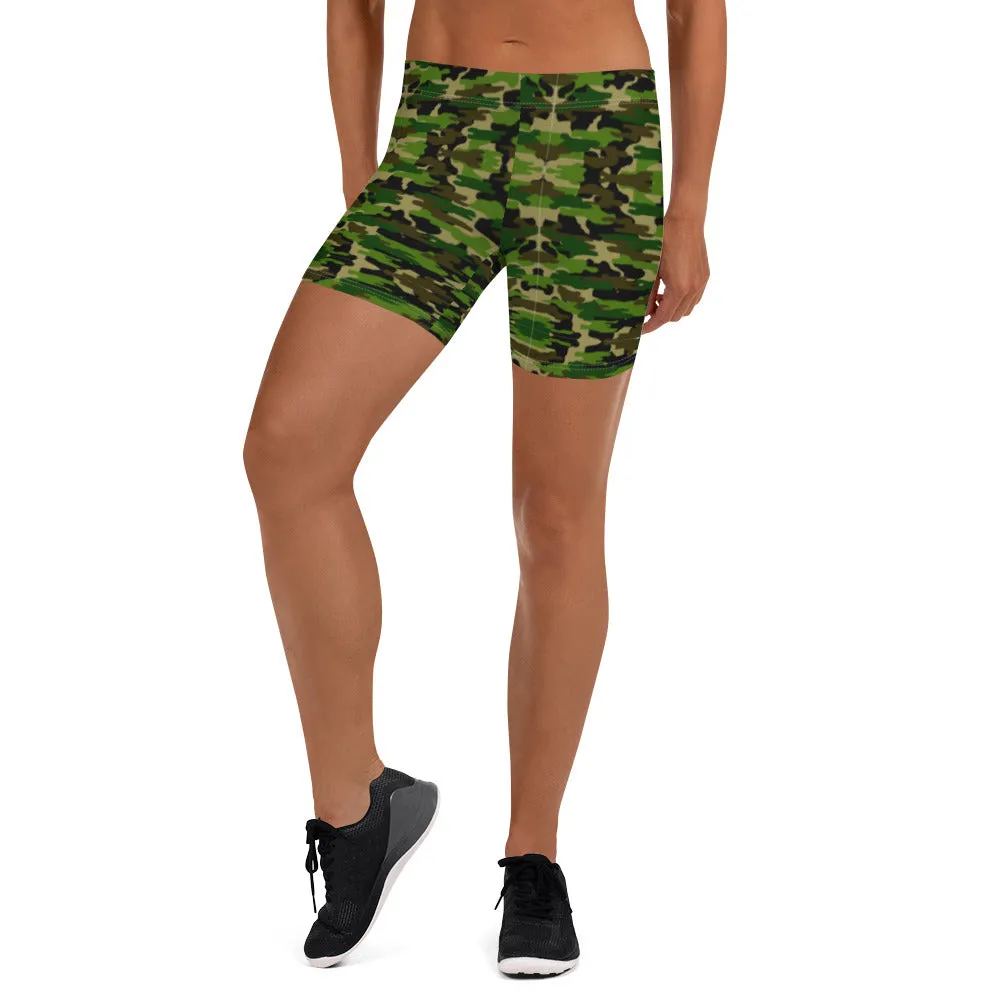 Green Camo Shorts, Camouflage Military Army Print Women's Short Tights-Made in USA/EU