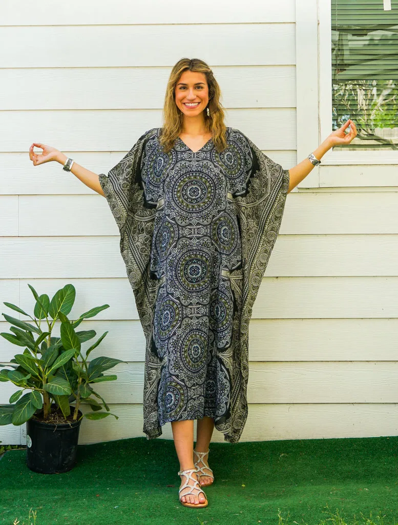 Green Mandala Kimono Kaftan Dress