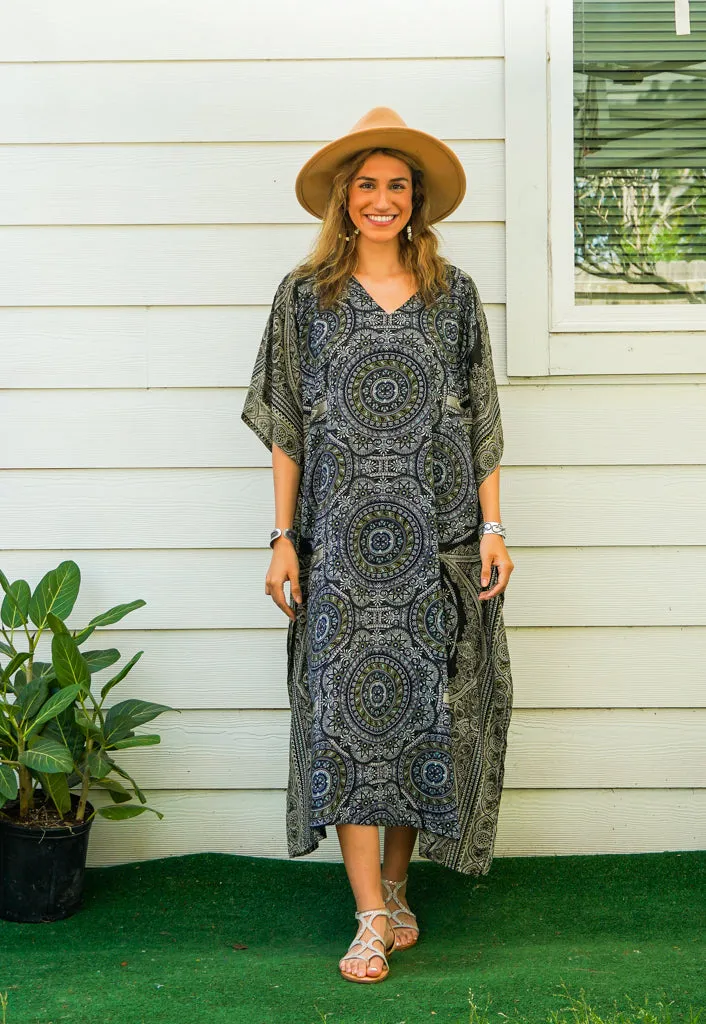 Green Mandala Kimono Kaftan Dress