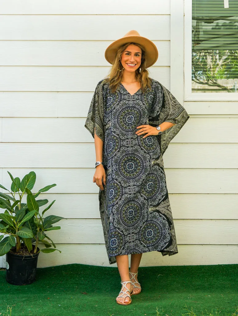 Green Mandala Kimono Kaftan Dress