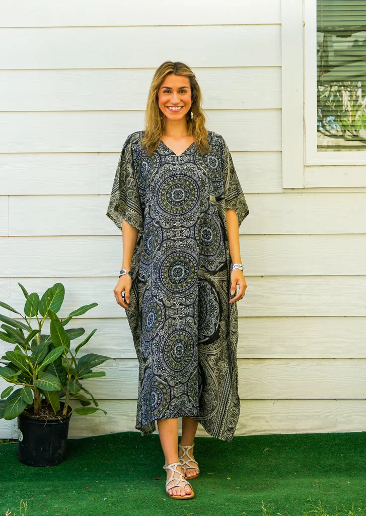 Green Mandala Kimono Kaftan Dress