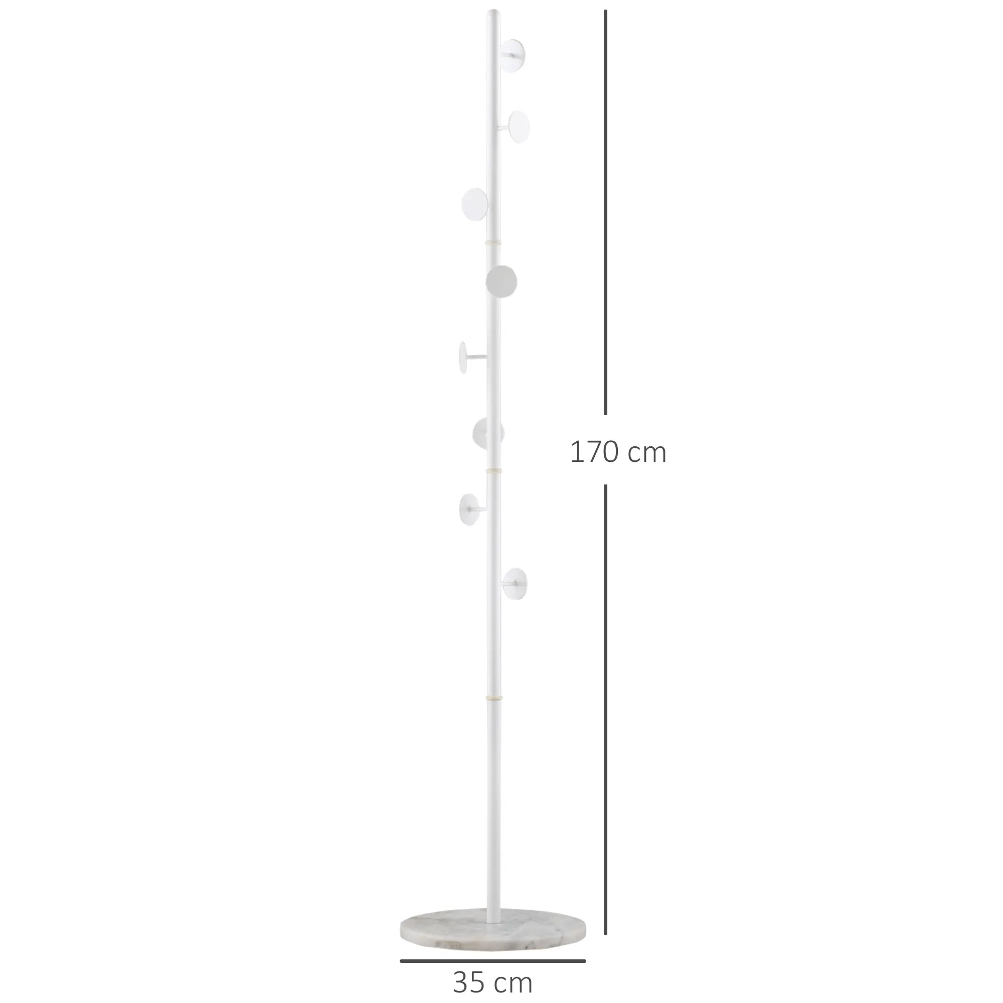 Homcom Slimline Metal Coat Stand With Round Hooks - White