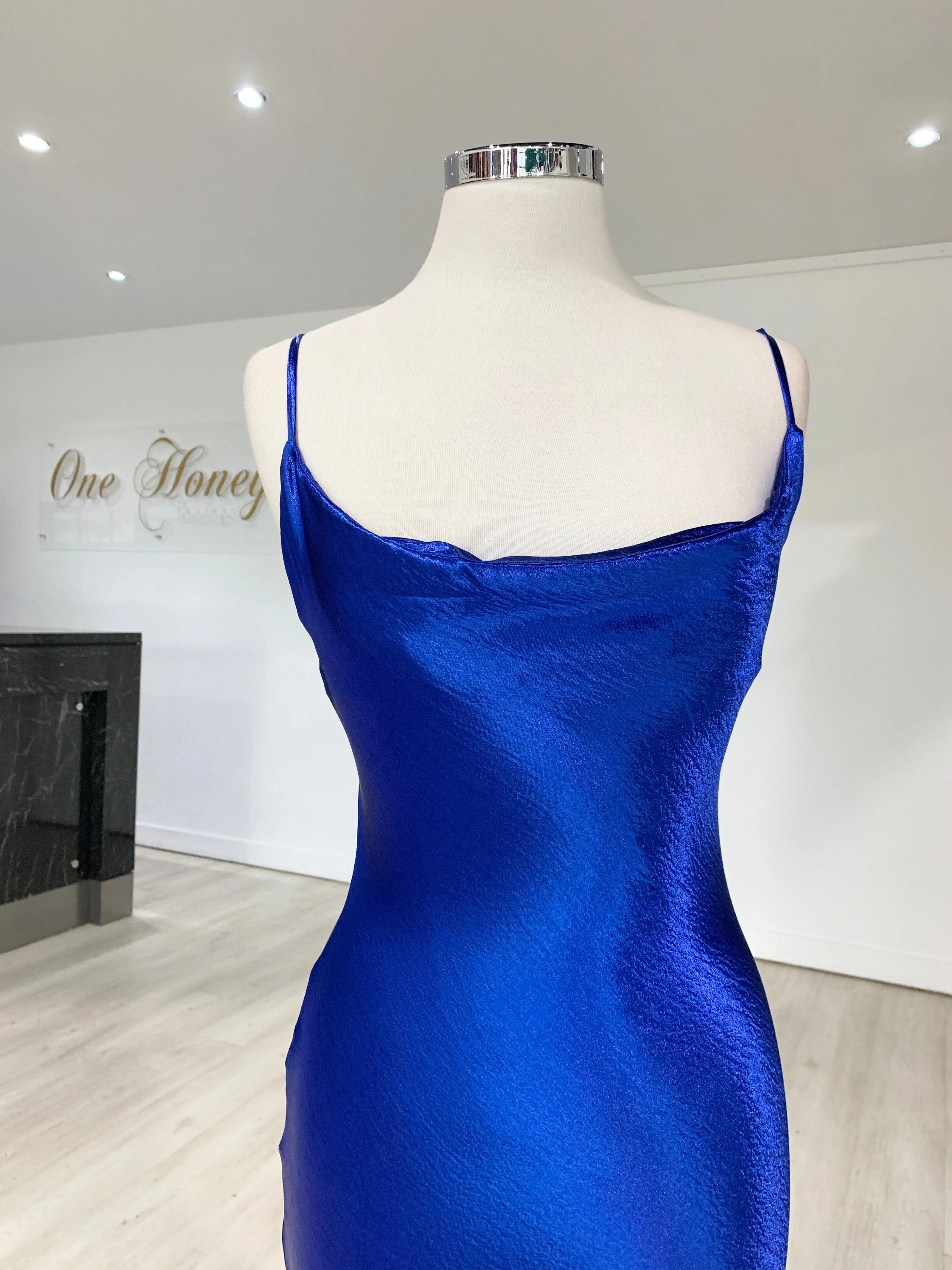 Honey Couture EVELYN Blue Silky Slip Formal Dress