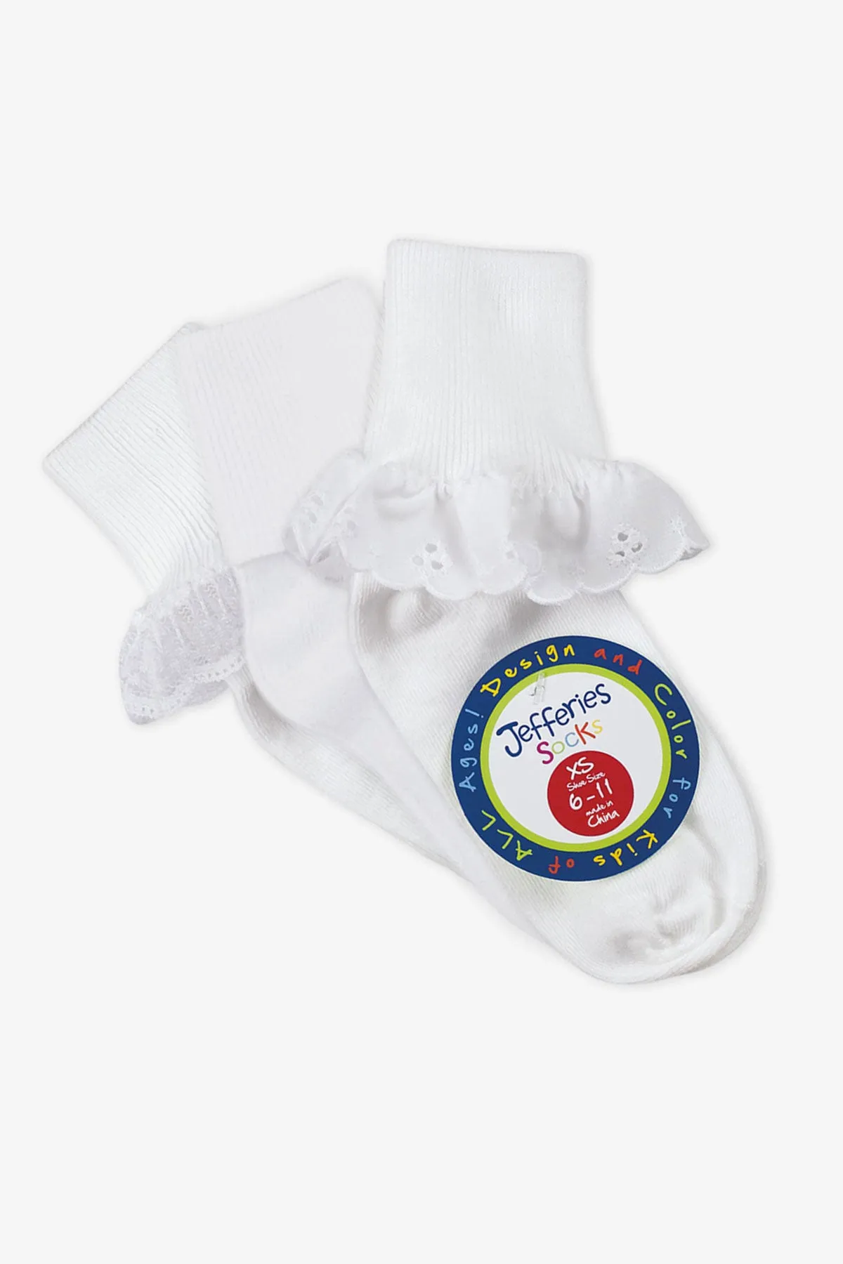 Jefferies Socks Eyelet/Turn Cuff/Lace Girls Socks 3-Pack - White