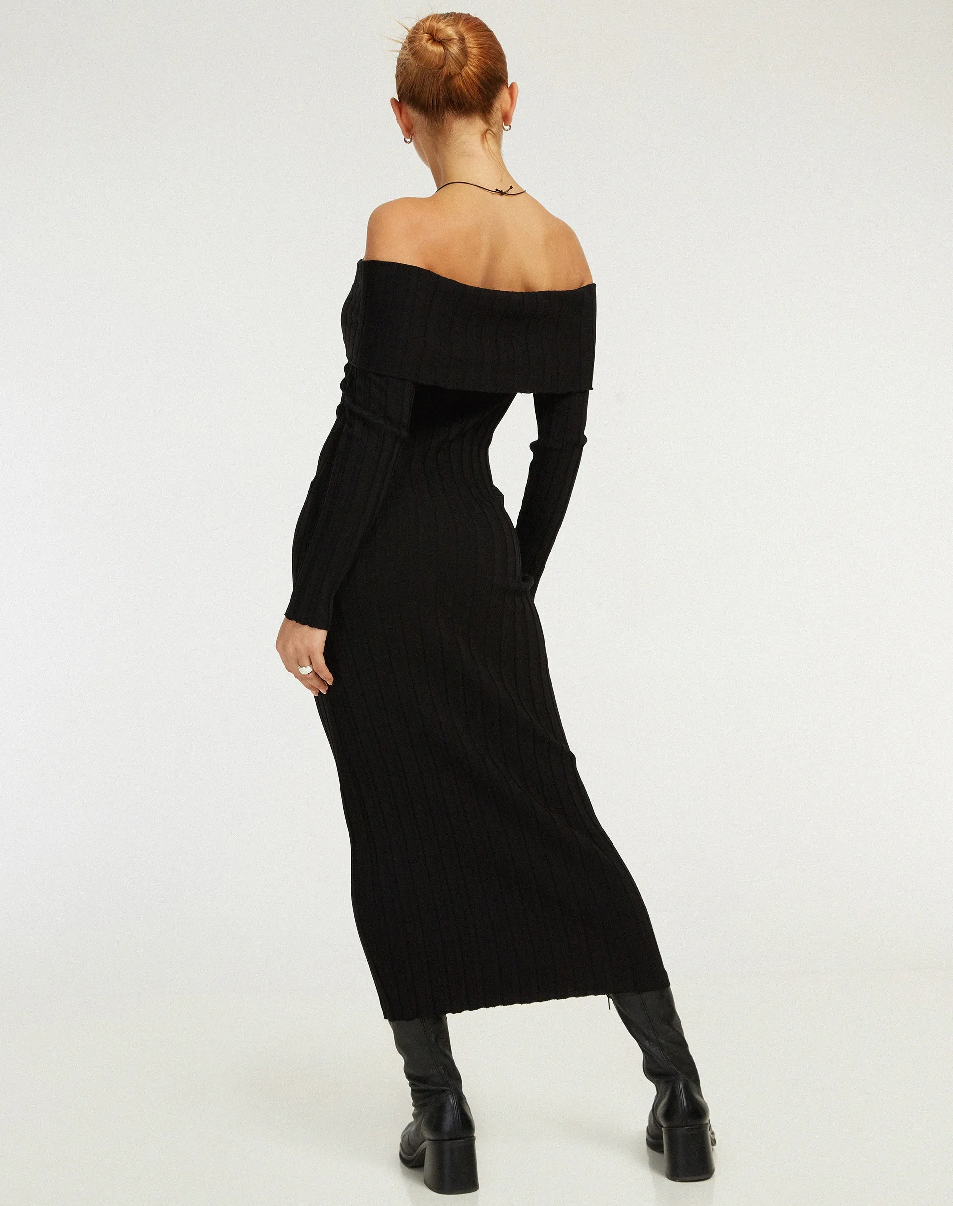 Jesuita Bardot Knitted Midi Dress in Black