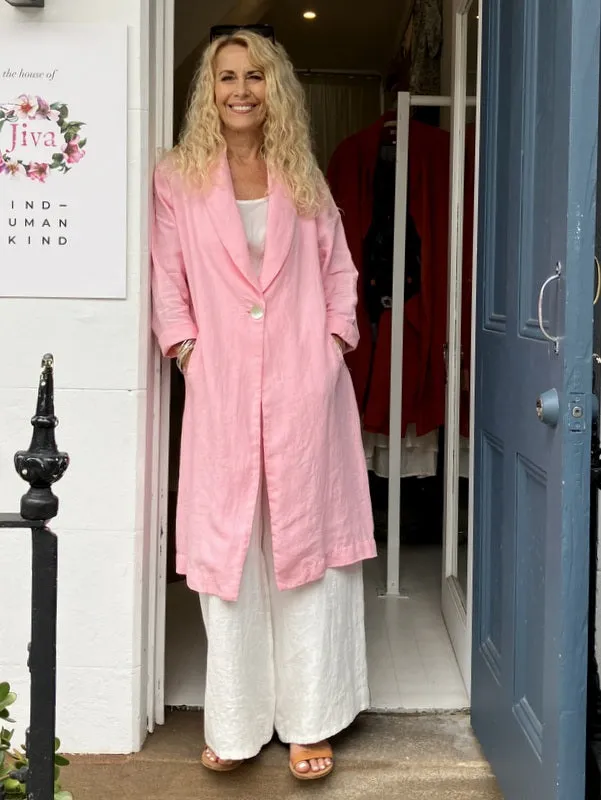 Jiva Vintage Wash Linen Catherine Coat - Candy Pink