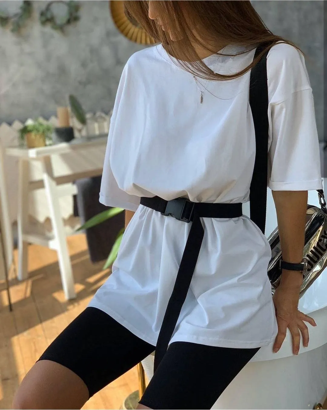 Joskaa hoco dresses Christmas Gift WOTWOY Summer Casual Shorts and Tops Set Womens Knitted Two Piece Sets Women Cotton Loose T-Shirt Female Black White Tracksuits